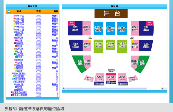 步驟5：請選擇欲購買的座位區域
